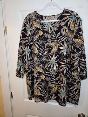 New Direction Womens 100% Cotton Hawaiian Tropical Beach Top Sz 3